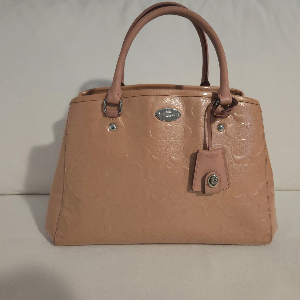 Coach Tan Leather Handbag Pink Patent Leather